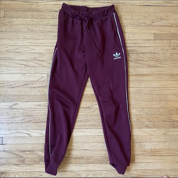 burgundy adidas pants womens